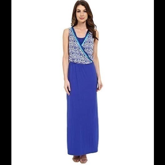 Hatley Dress Maxi Ikat Sapphire Pattern New
